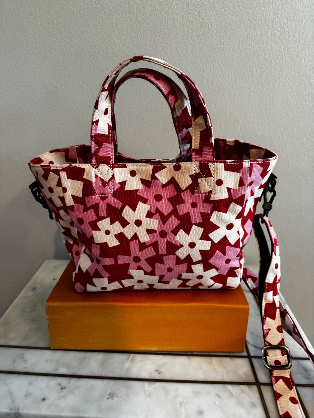 Maika Red and Pink Floral Mini Tote/Crossbody Bag - Picture 5 of 11